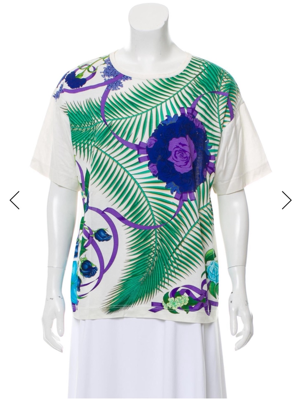 Hermes Size Small Floral Palm Print Short Sleeve Tee in Green & Purple